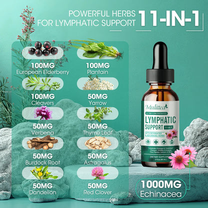 60ml Lymphatic Support Drops 11 in 1 Echinacea Extract Natural Herbs Supplement for Improves Fluid Circulation Enhances Immunity